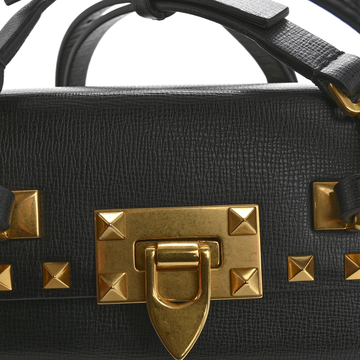 Grainy Calfskin Rockstud Alcove Box Top-Handle Bag Black