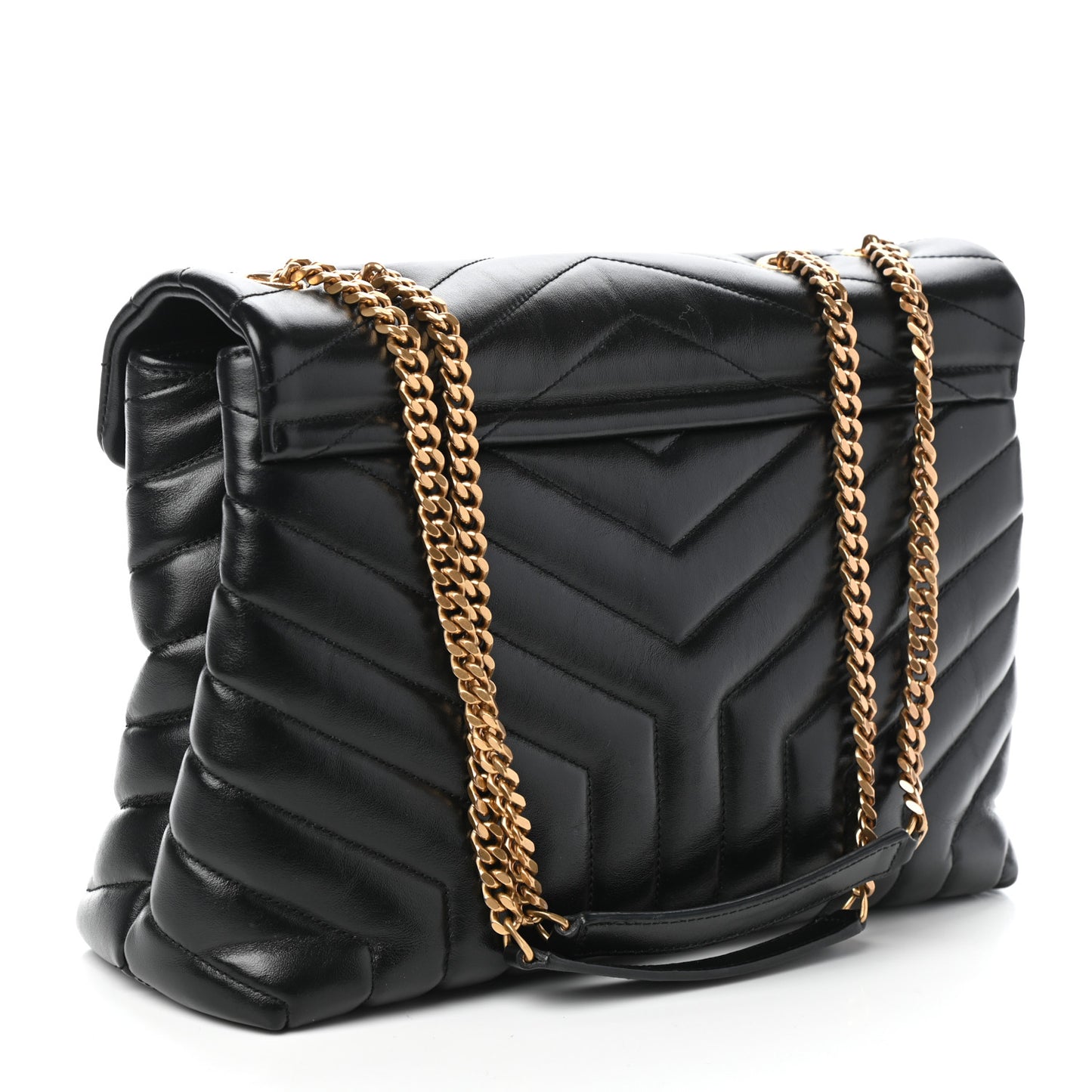 Calfskin Y Quilted Monogram Medium Loulou Chain Satchel Black