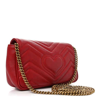Gucci Calfskin Matelasse Super Mini GG Marmont Shoulder Bag Hibiscus Red 3 of 10