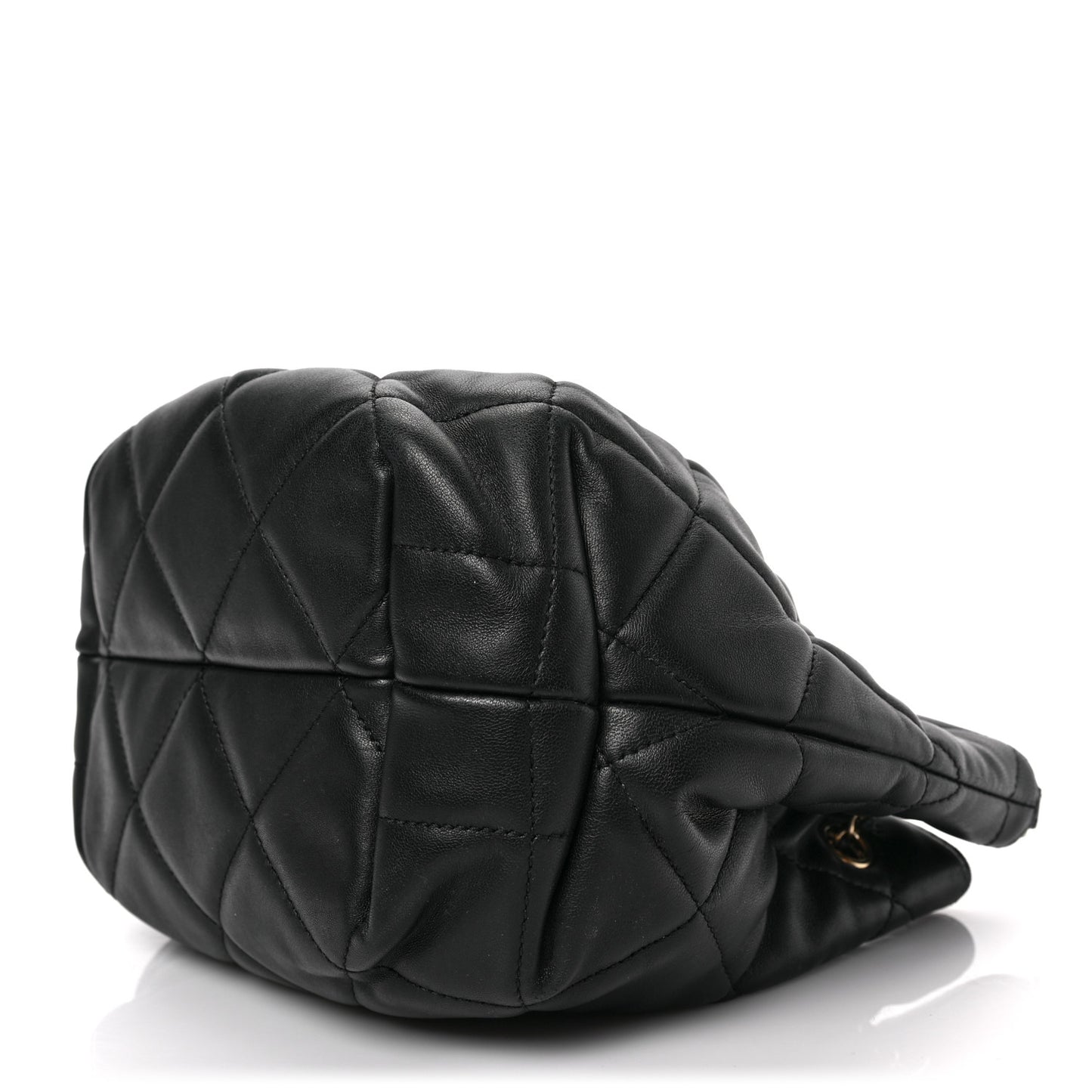Lambskin Quilted CC Dweller Drawstring Bucket Bag Black