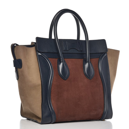 Celine Nubuck Smooth Calfskin Mini Tri-Color Luggage Marron 3 of 14