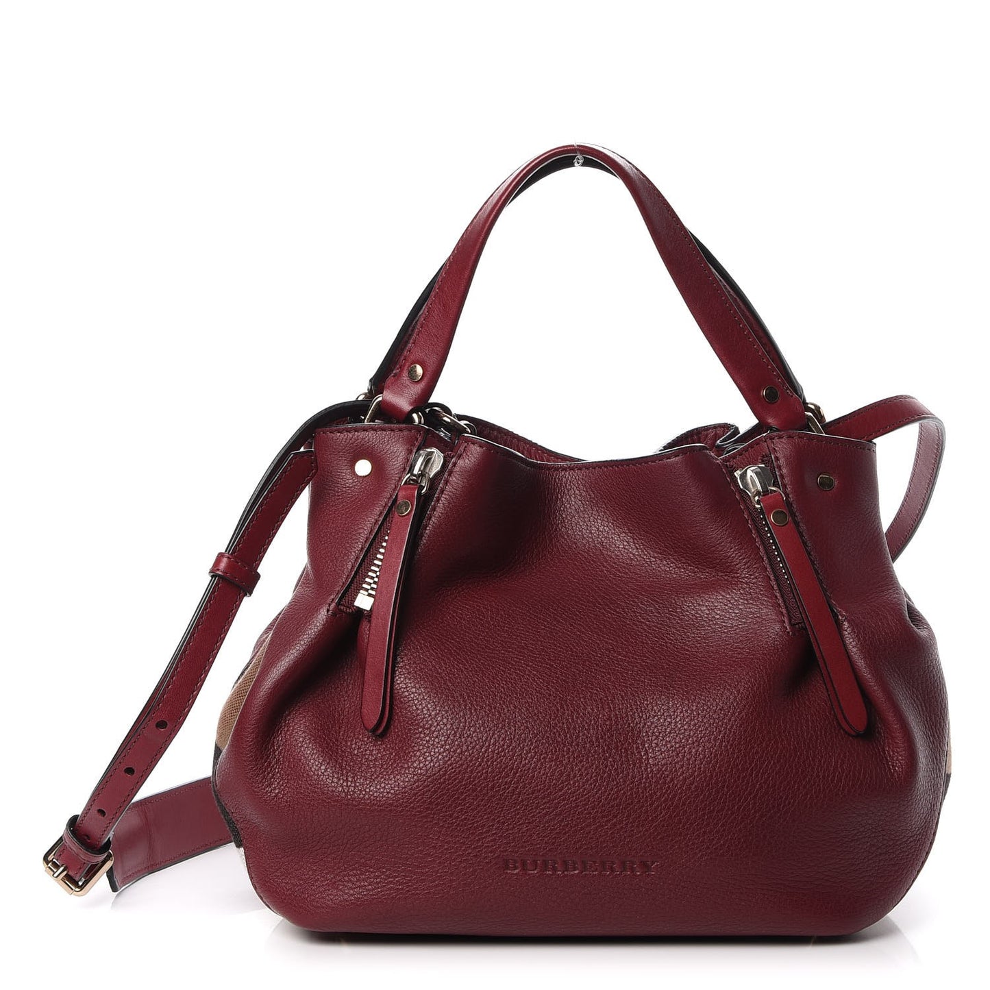 Grainy Calfskin House Check Small Maidstone Burgundy Red