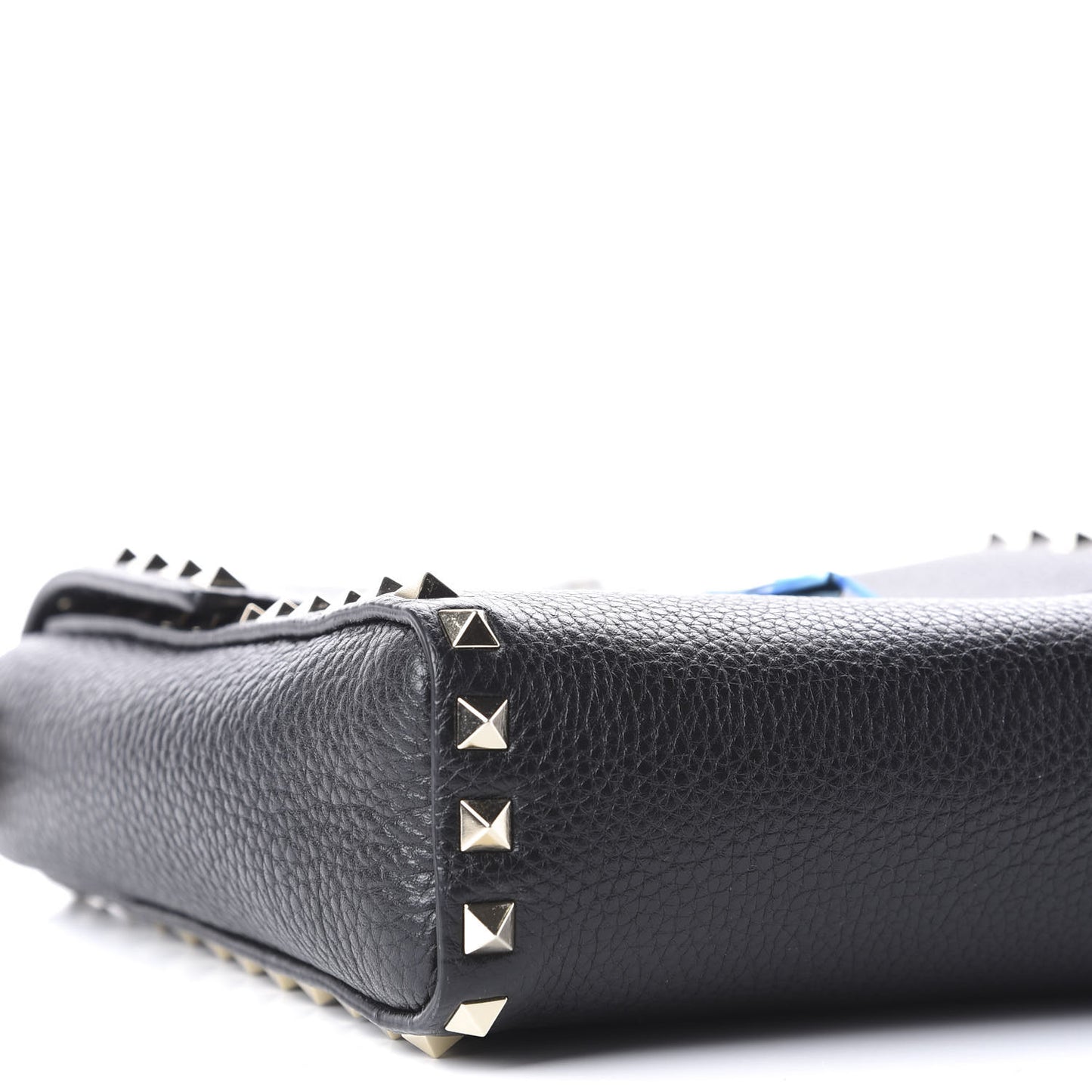 Pebbled Calfskin Rockstud Flip Lock Flap Messenger Black