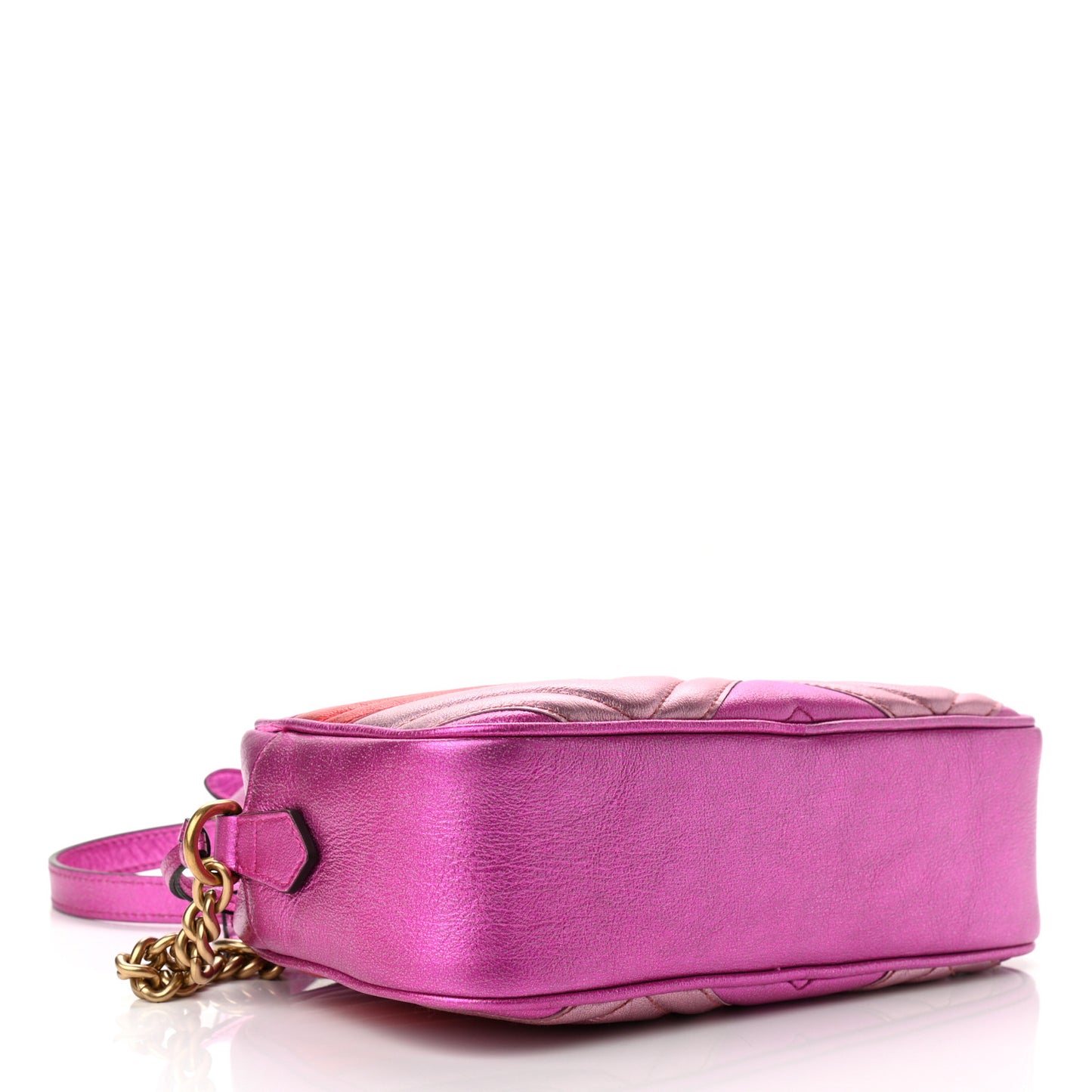 Laminated Nappa Matelasse Small GG Marmont Chain Shoulder Bag Fuxia Rosso Rosa