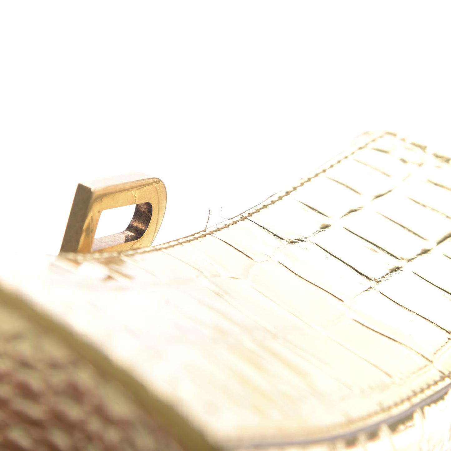 Metallic Calfskin Crocodile Embossed Hourglass Top Handle Bag XS Gold