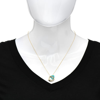 Tiffany 18K Yellow Gold Turquoise Elsa Peretti Double Open Heart Pendant Necklace 2 of 5