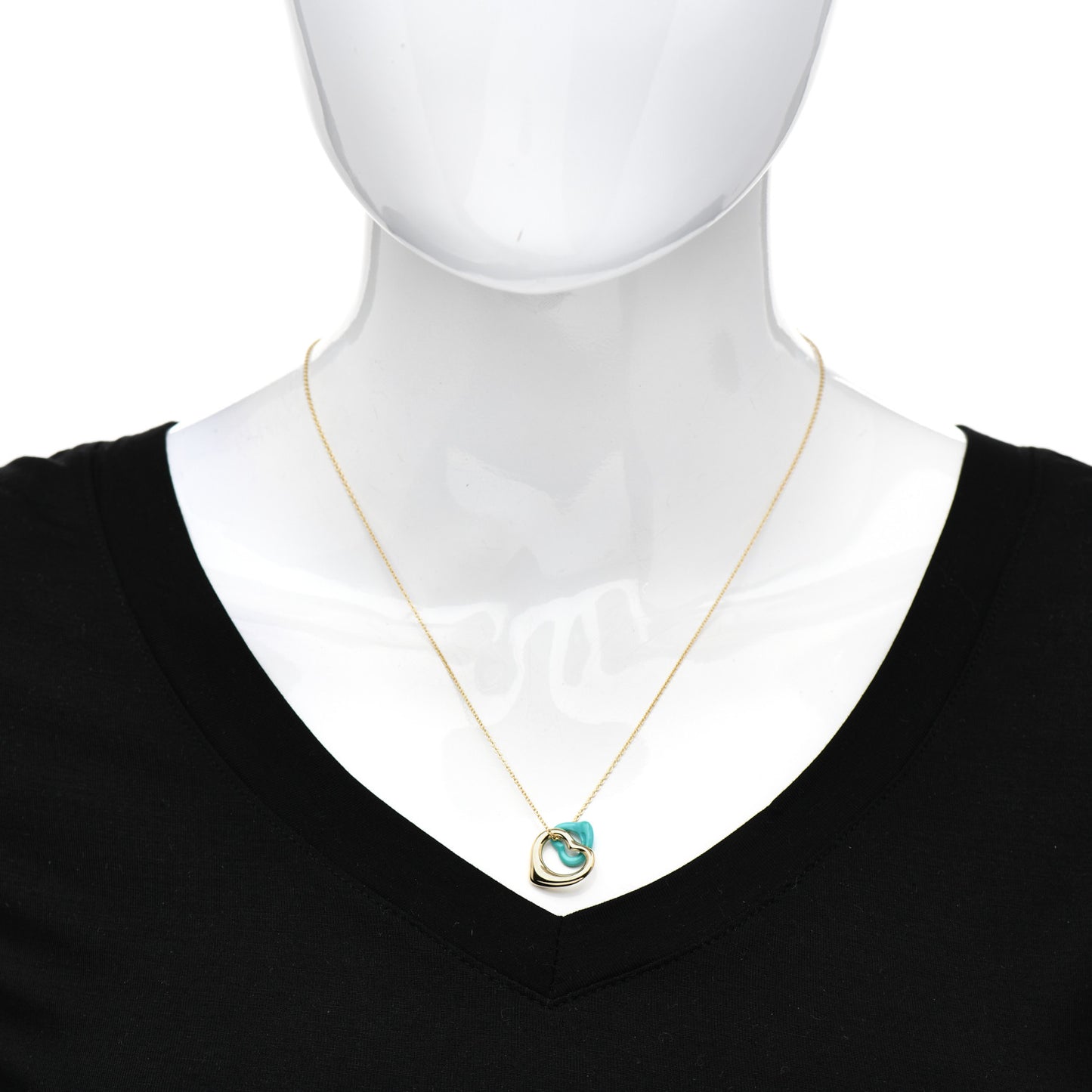 18K Yellow Gold Turquoise Elsa Peretti Double Open Heart Pendant Necklace