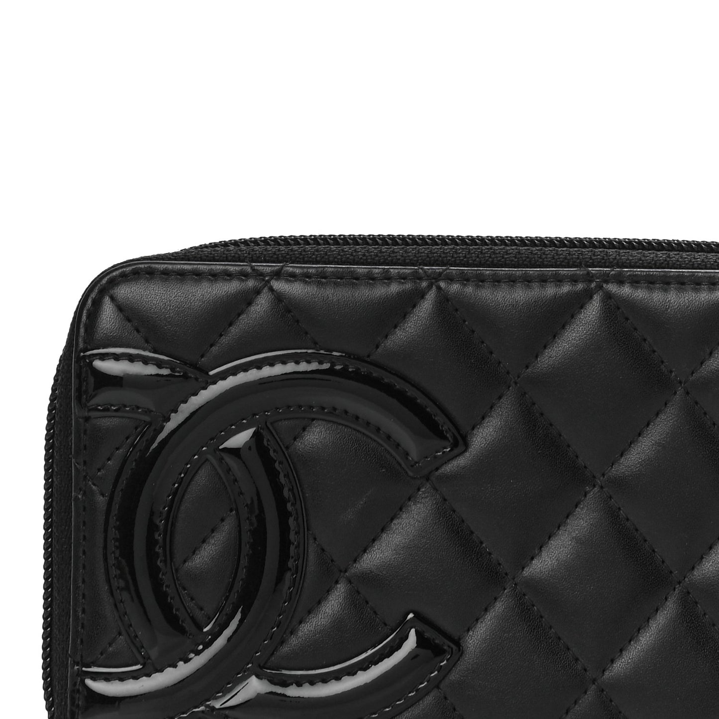 Calfskin Quilted Cambon Large Gusset Zip Around Wallet Black