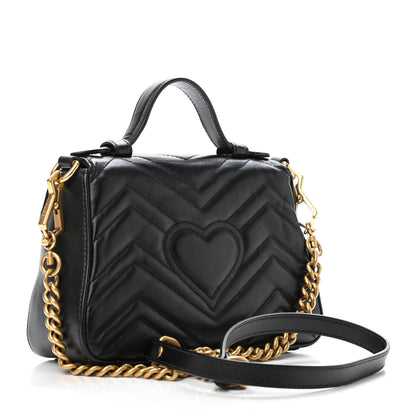 Gucci Calfskin Matelasse Mini GG Marmont Top Handle Shoulder Bag Black 2 of 4