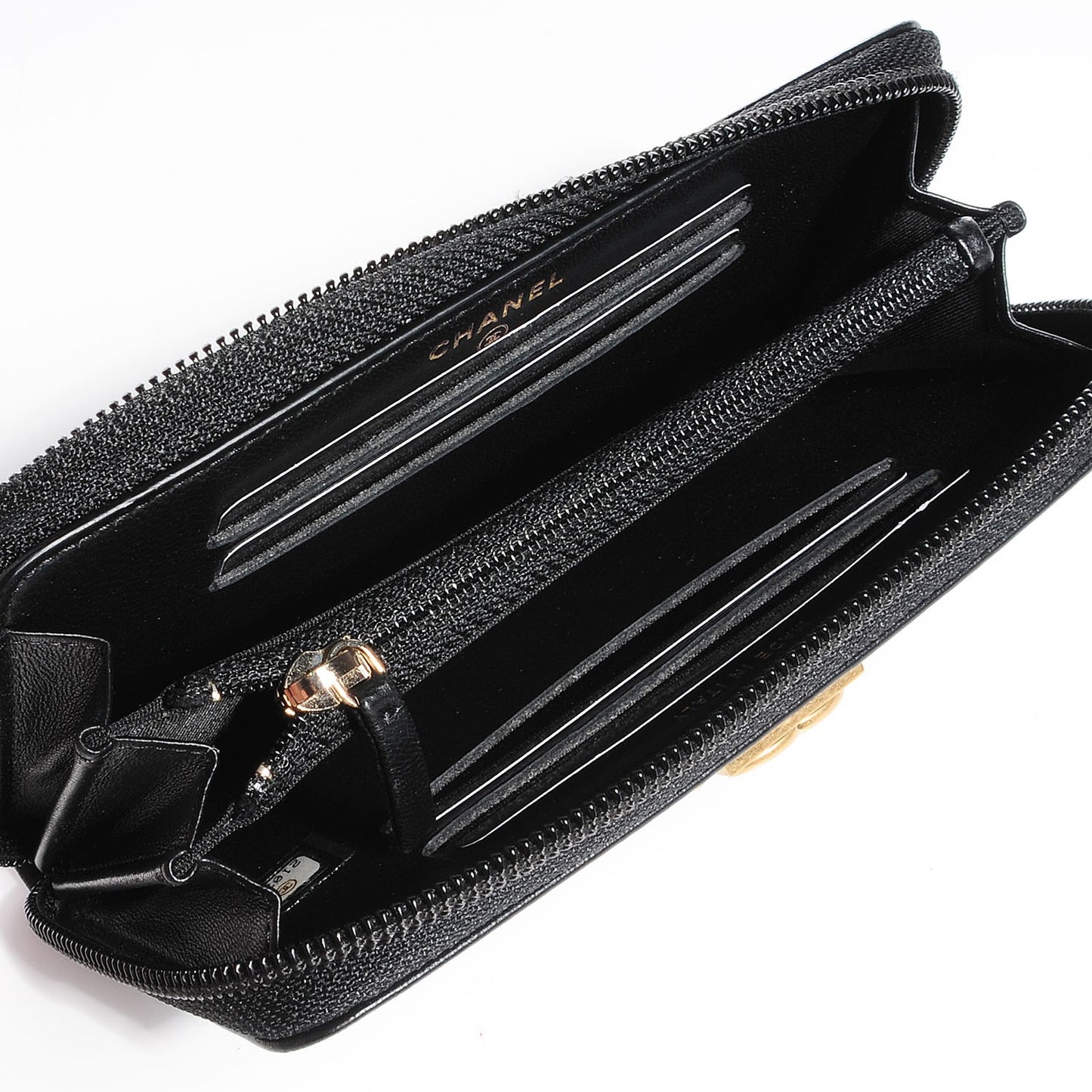 Lambskin Quilted Small Boy Zip Around Wallet Black