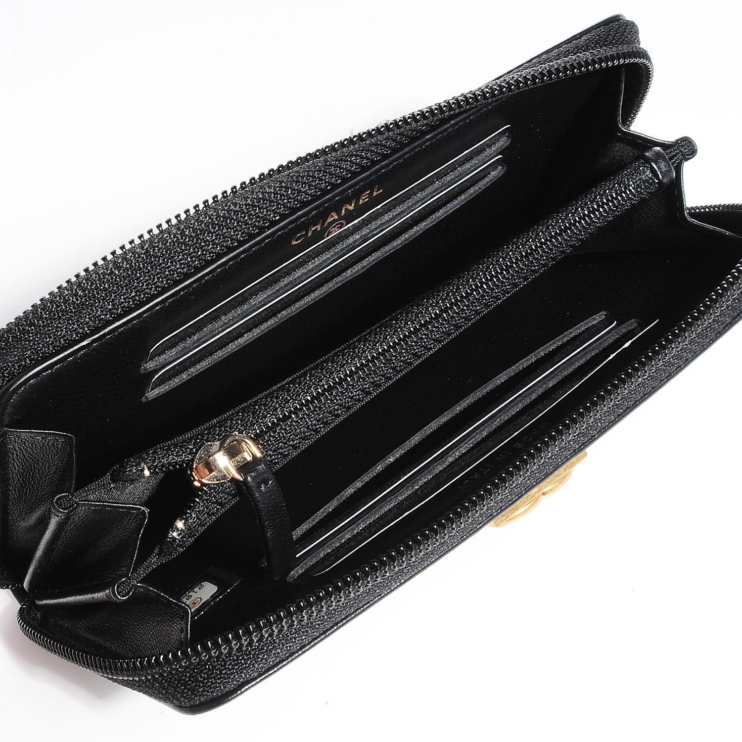 Chanel Lambskin Quilted Small Boy Zip Around Wallet Black 5 of 9