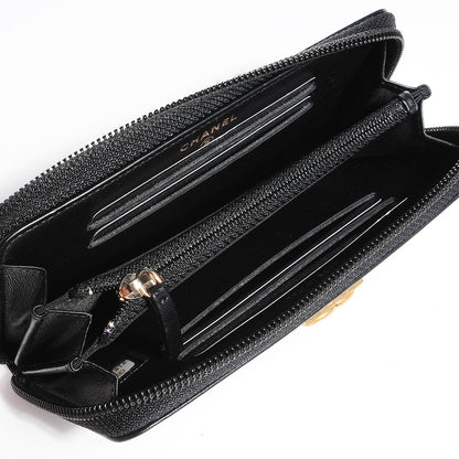 Chanel Lambskin Quilted Small Boy Zip Around Wallet Black 5 of 9