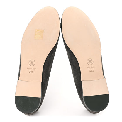 Chanel Suede Calfskin Cap Toe CC Ballerina Flats 38.5 Dark Khaki Dark Green 6 of 9