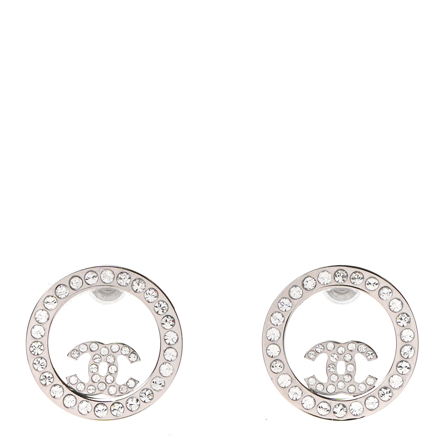 Crystal CC Round Earrings Silver