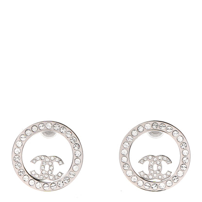 Chanel Crystal CC Round Earrings Silver 1 of 4