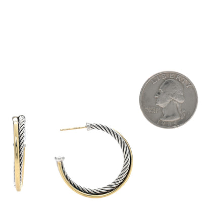 David Yurman Sterling Silver 18K Yellow Gold 26mm Crossover Cable Hoop Earrings 2 of 4