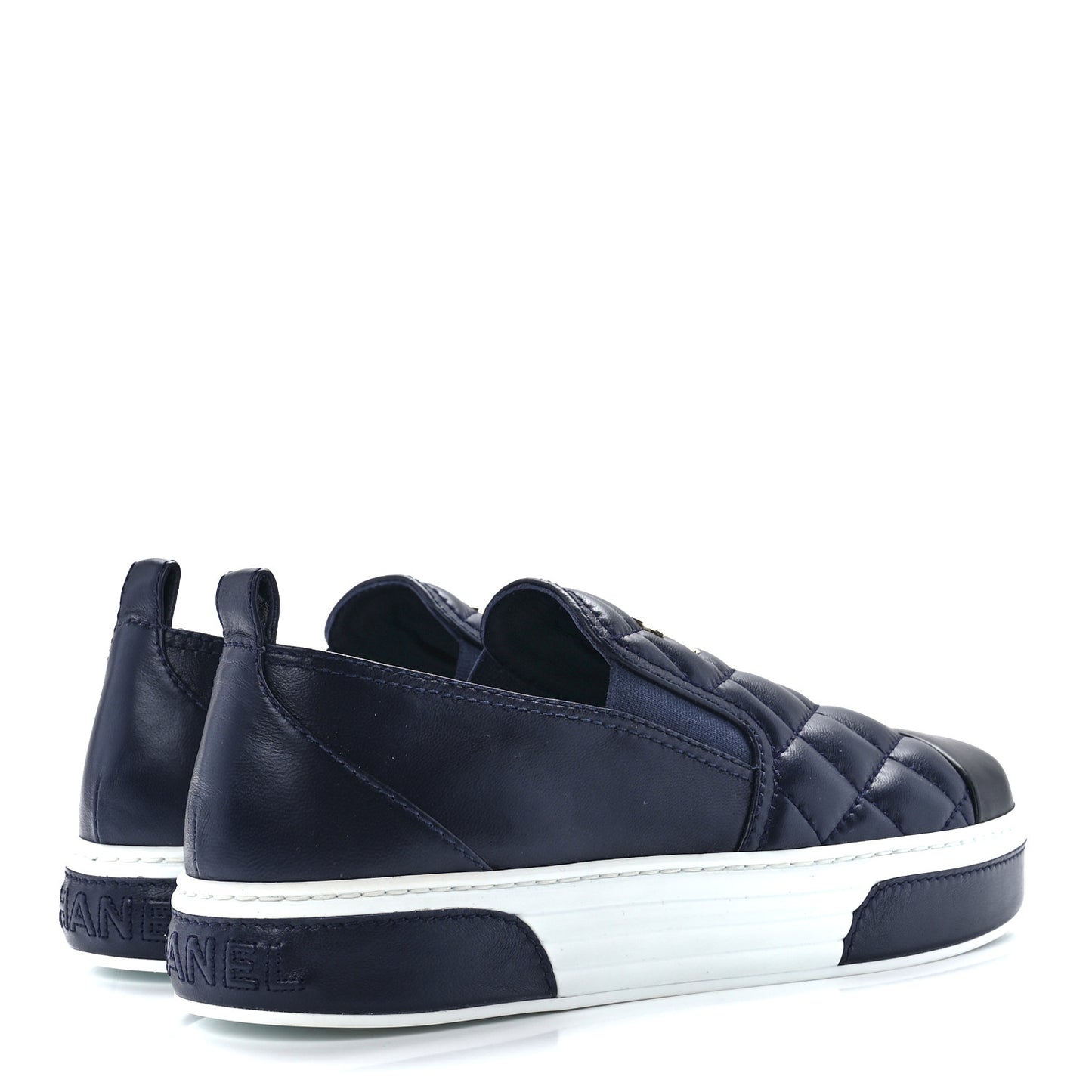 Lambskin Quilted Womens CC Stroll Sneakers 40 Dark Blue Black