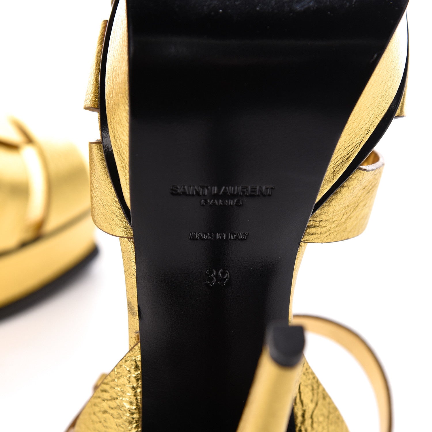 Saint Laurent Metallic Calfskin Tribute 105 Platform Sandals 39 Black Gold 6 of 12