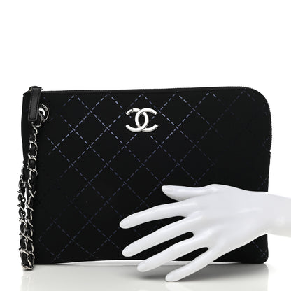 Chanel Neoprene Lambskin Printed Stitch Pouch With Handle Black 2 of 10
