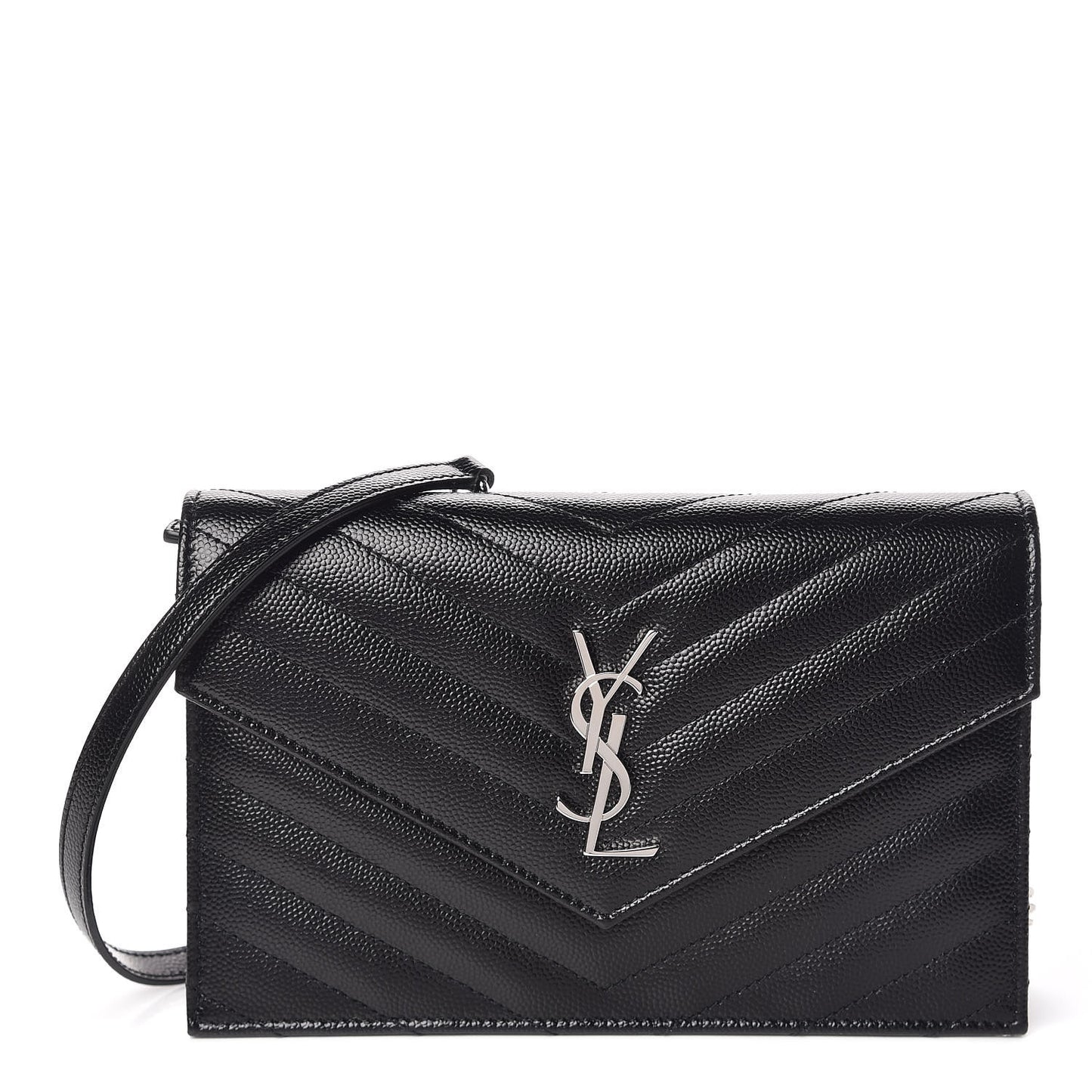 Grain De Poudre Matelasse Chevron Monogram Envelope Chain Wallet Black