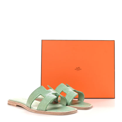 Hermes Lizard Oran Sandals 38.5 Vert Embrun 9 of 9