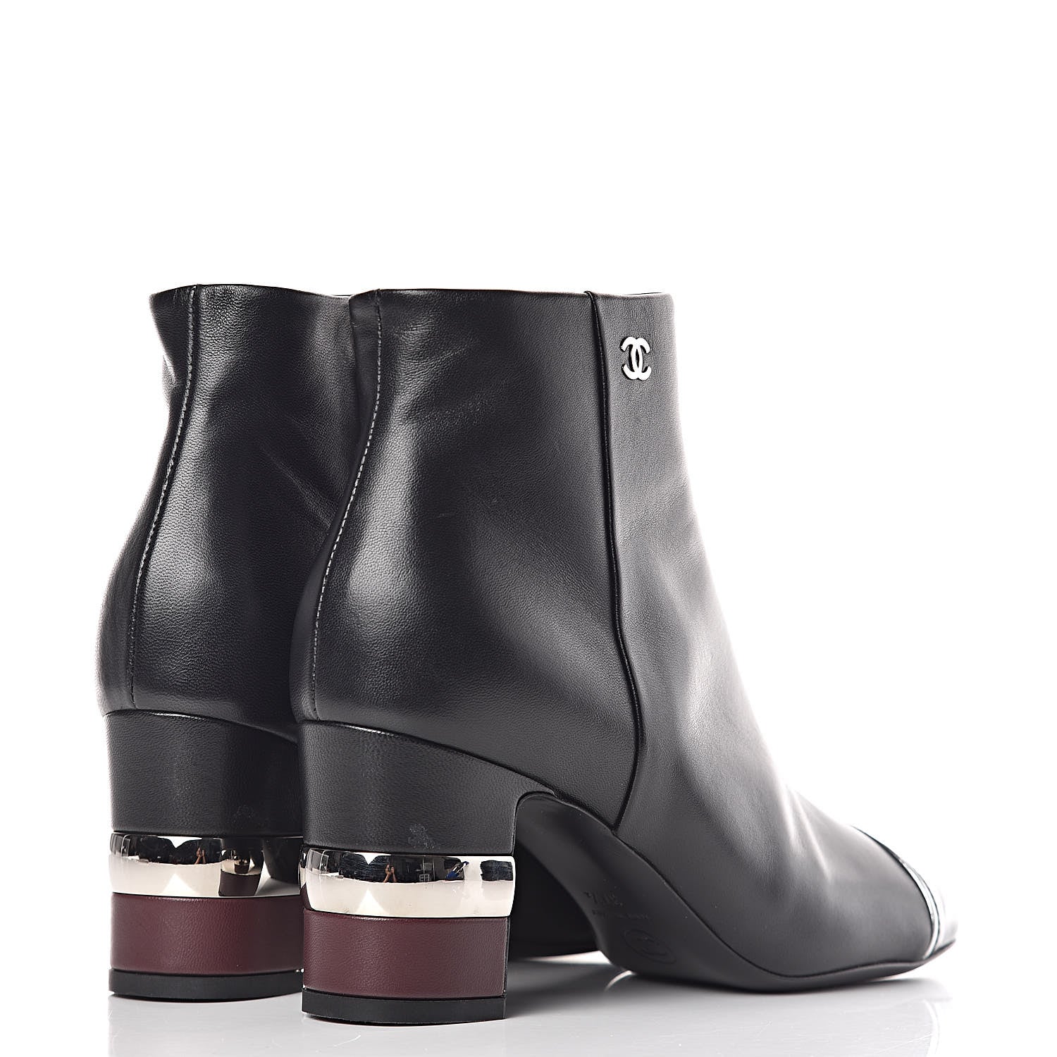 Chanel Lambskin Patent Calfskin Cap Toe Short Boots 37.5 Black 4 of 13