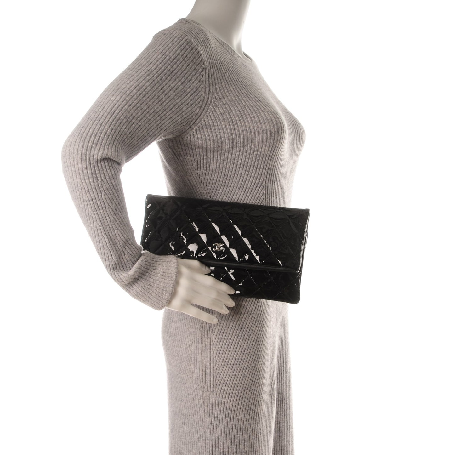 Patent Calfskin Quilted Beauty CC Clutch Black