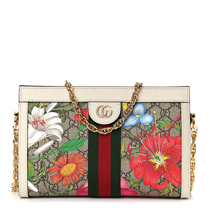 Gucci GG Supreme Monogram Flora Web Small Ophidia Chain Shoulder Bag White 1 of 9