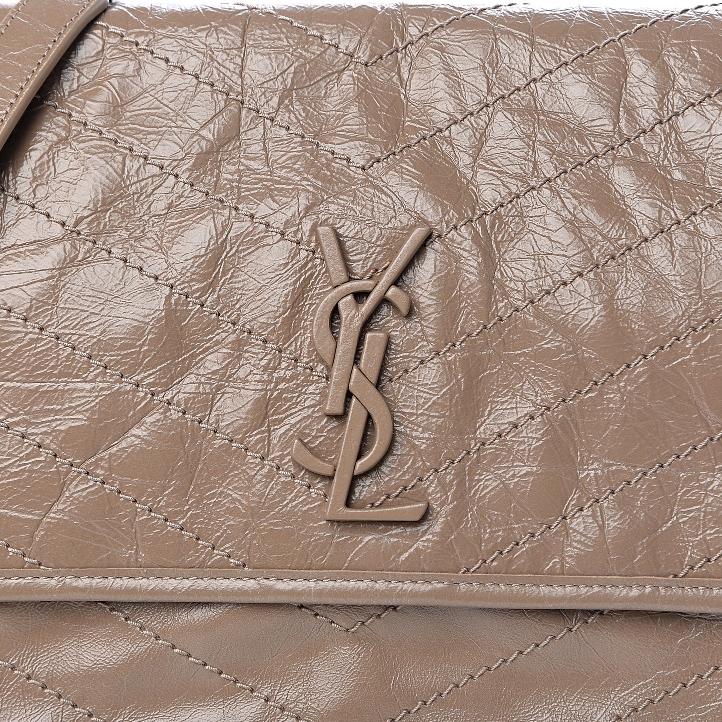 Crinkled Calfskin Matelasse Monogram Medium Niki Chain Satchel Light Taupe