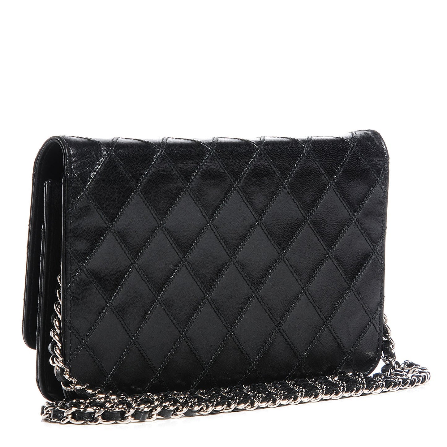 Lambskin Diamond Stitched Wallet On Chain WOC Black