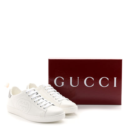 Gucci Calfskin Miro Soft Interlocking G Perforated Womens Ace Sneakers 38.5 White Grey Sky 11 of 11