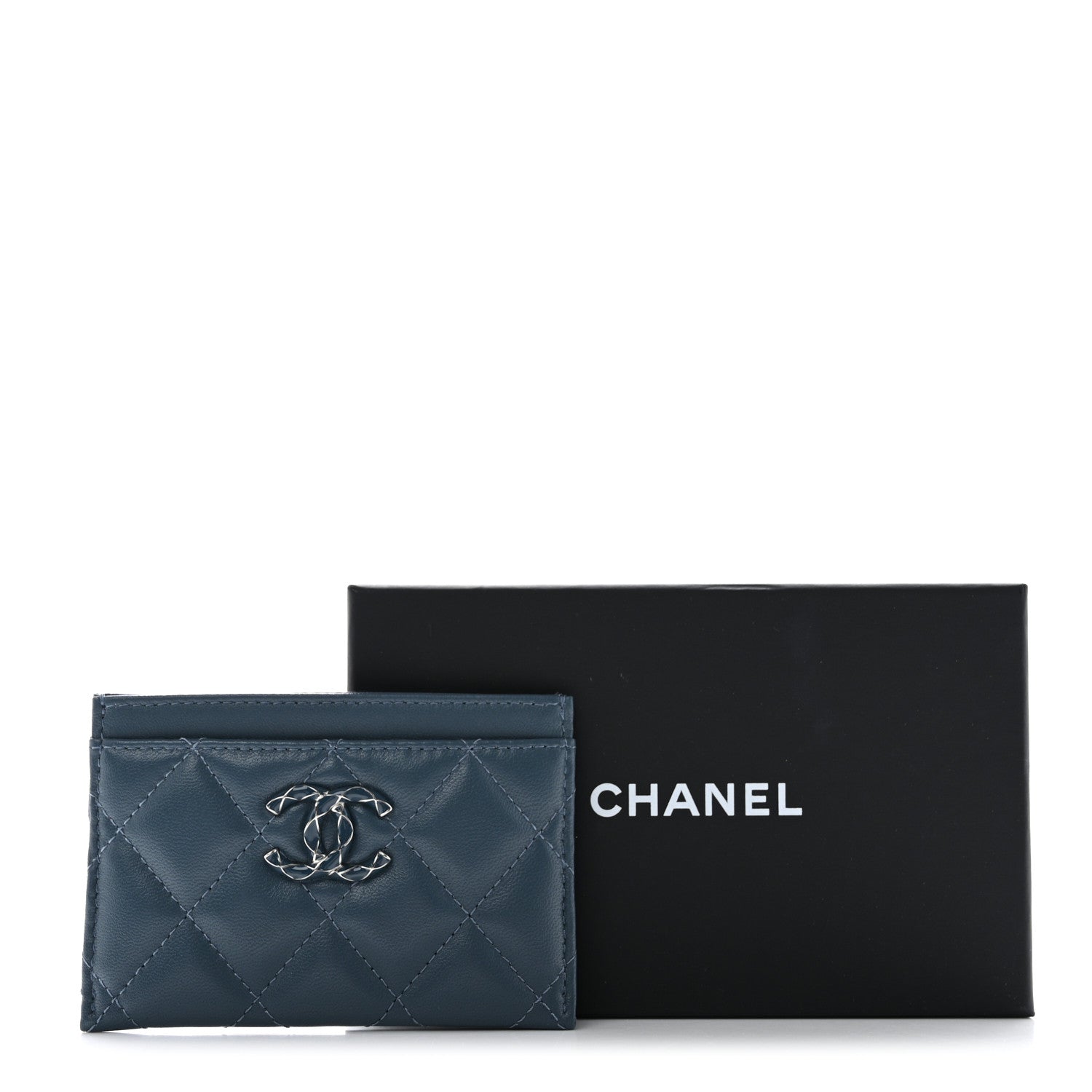 Chanel Lambskin Enamel Quilted Card Holder Blue 10 of 10