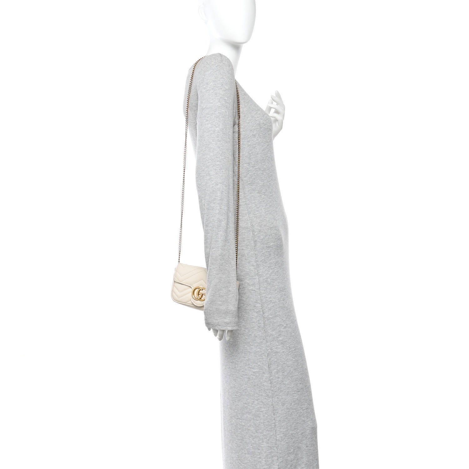 Gucci Calfskin Matelasse Super Mini GG Marmont Shoulder Bag White 2 of 14