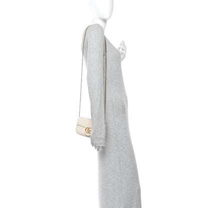 Gucci Calfskin Matelasse Super Mini GG Marmont Shoulder Bag White 2 of 14