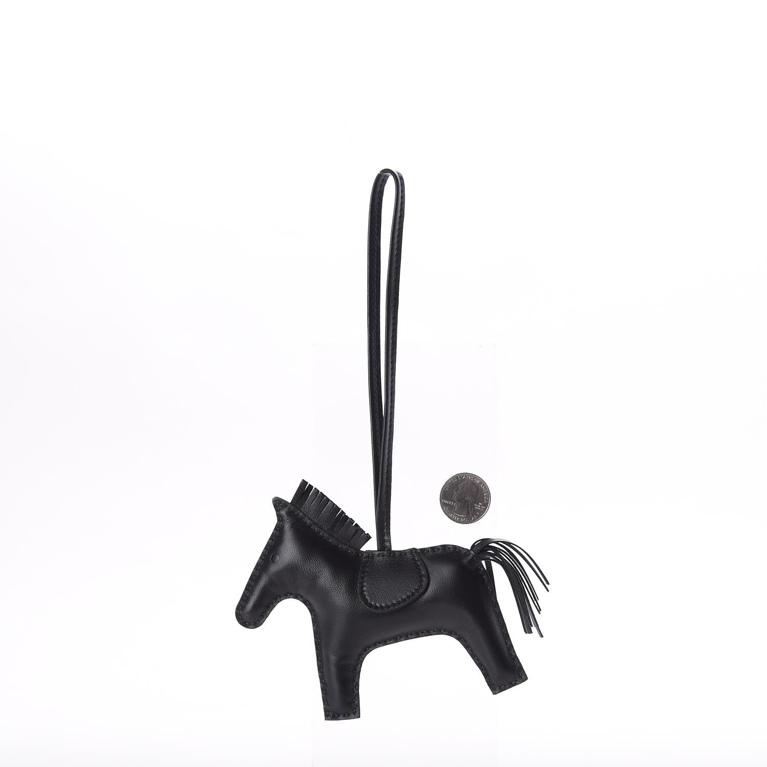 Hermes Milo Lambskin Grigri Rodeo Horse Bag Charm MM So Black 2 of 3