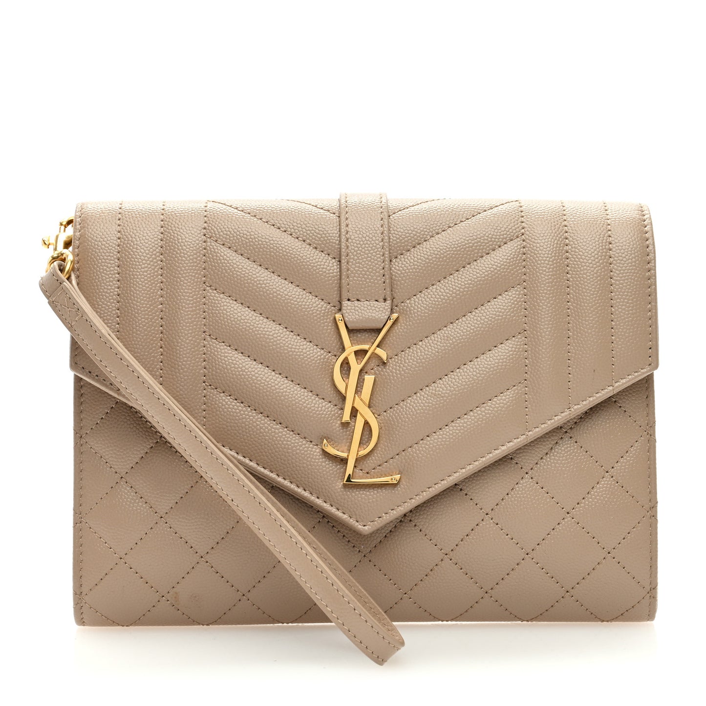 Grain De Poudre Textured Mixed Matelasse Triquilt Monogram Clutch Dark Beige