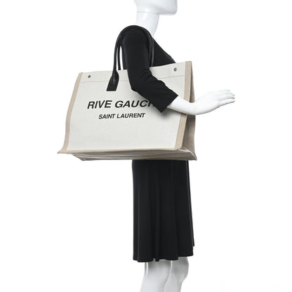 Saint Laurent Linen Calfskin Rive Gauche Tote Optic White 2 of 11