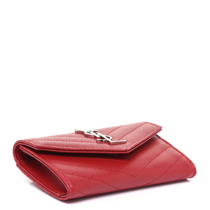 Saint Laurent Grain De Poudre Matelasse Chevron Small Monogram Envelope Wallet Rouge Eros 3 of 6