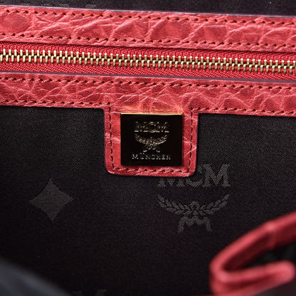 MCM Snakeskin Embossed Visetos Studded Small Stark Backpack Red Pink 6 of 9