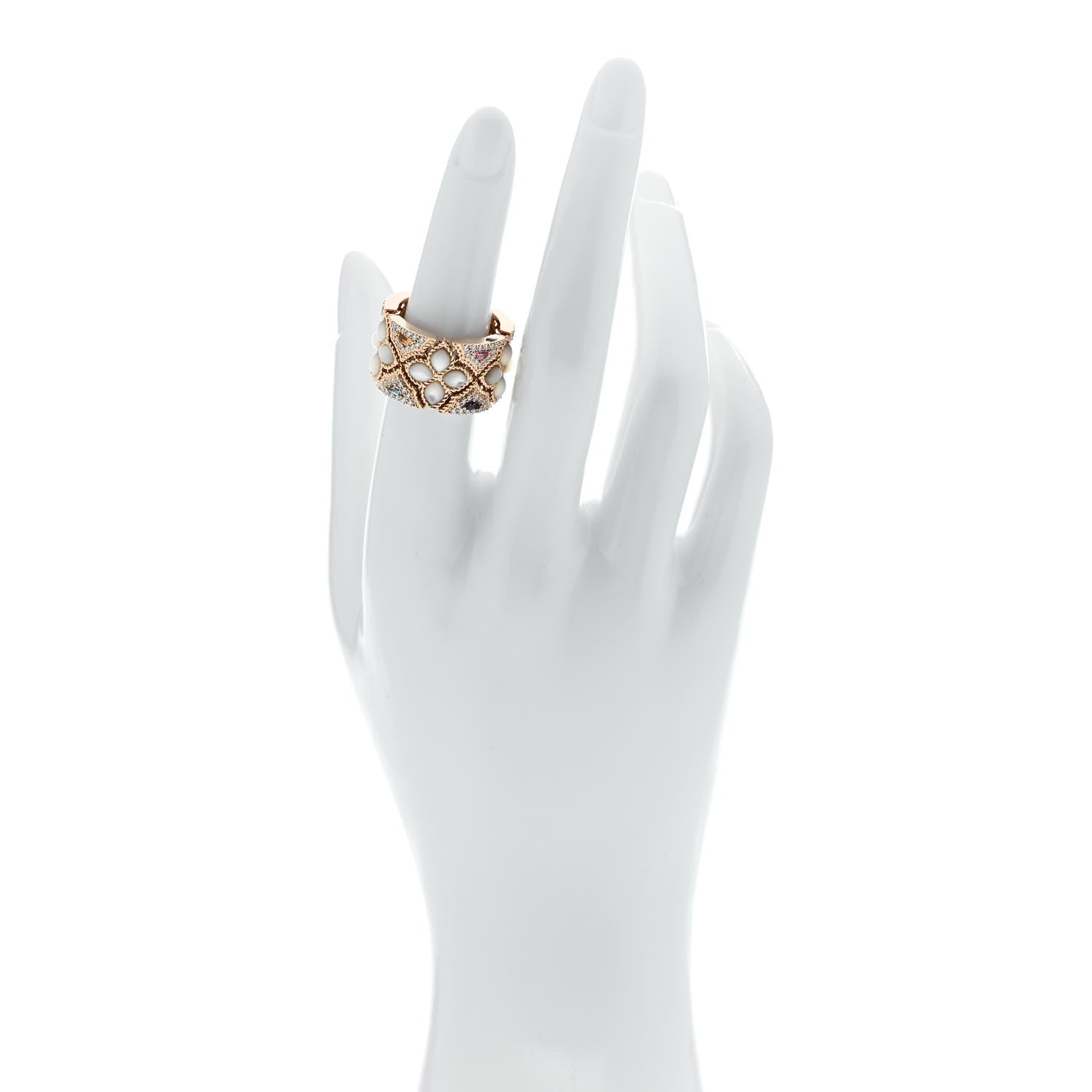 Roberto Coin 18K Rose Gold Diamond Mother of Pearl Multi Stone Venetian Princess Carnevale Cigar Band Ring 53 6.5 2 of 5