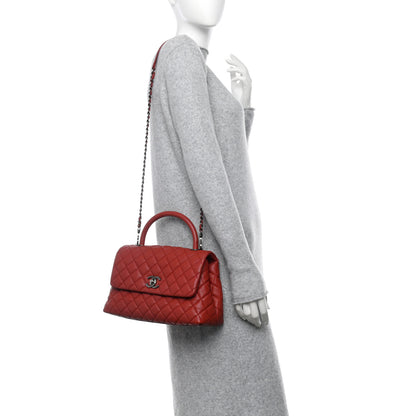 Chanel Caviar Quilted Small Coco Handle Flap Red 2 of 12