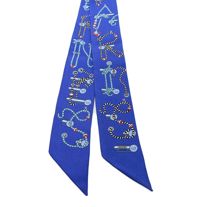 Hermes Silk Cordages Twilly Scarf Bleu Klein Turquoise Rouge 2 of 3