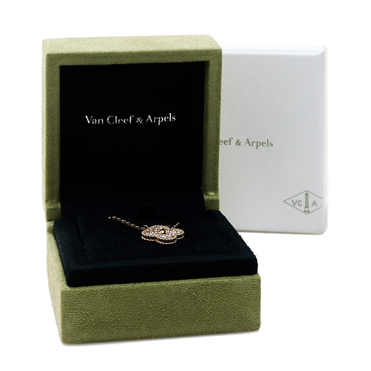 18K Rose Gold Diamond Vintage Alhambra Pendant Necklace