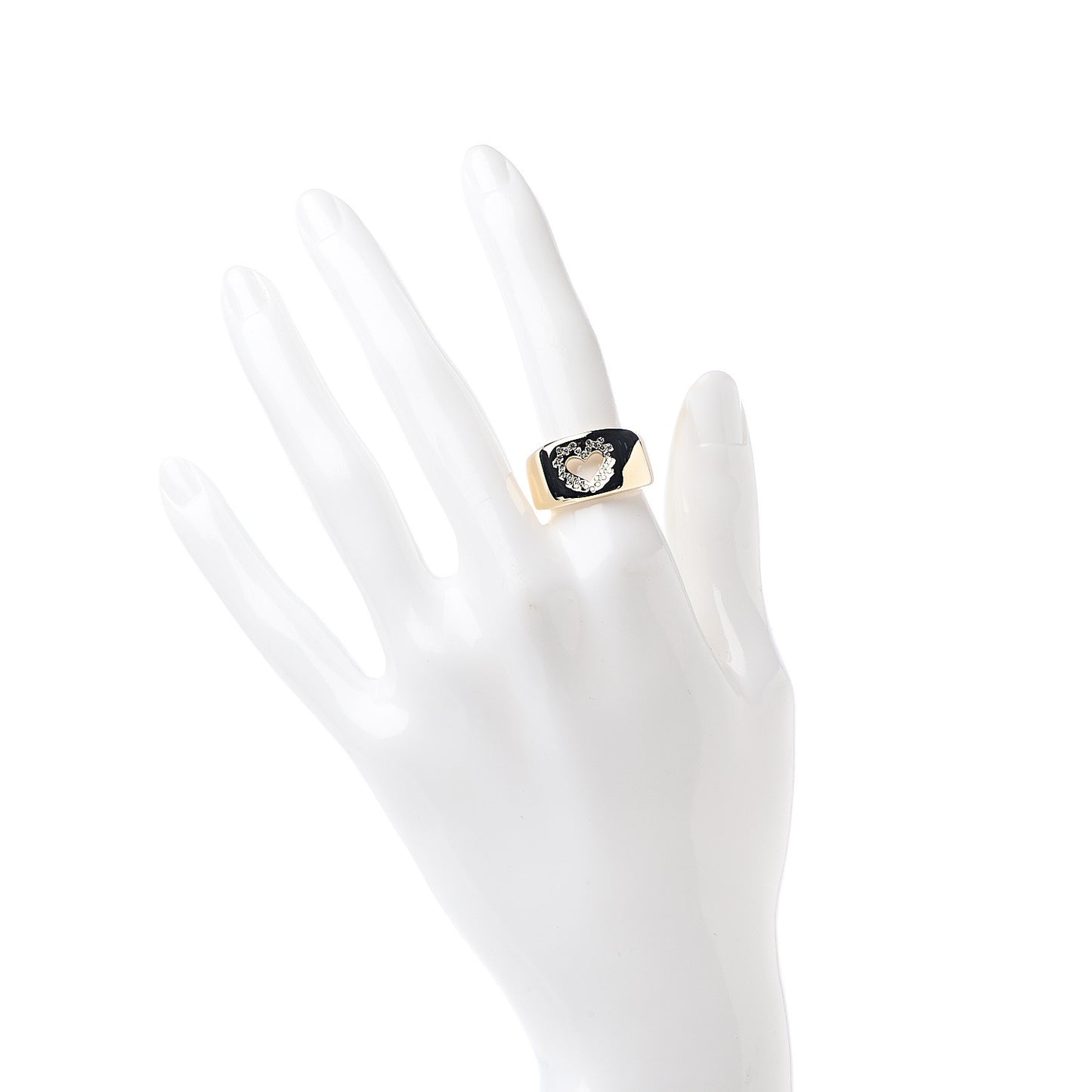 18K Yellow Gold Diamond Cutout Heart Wide Band Ring 53 6.5
