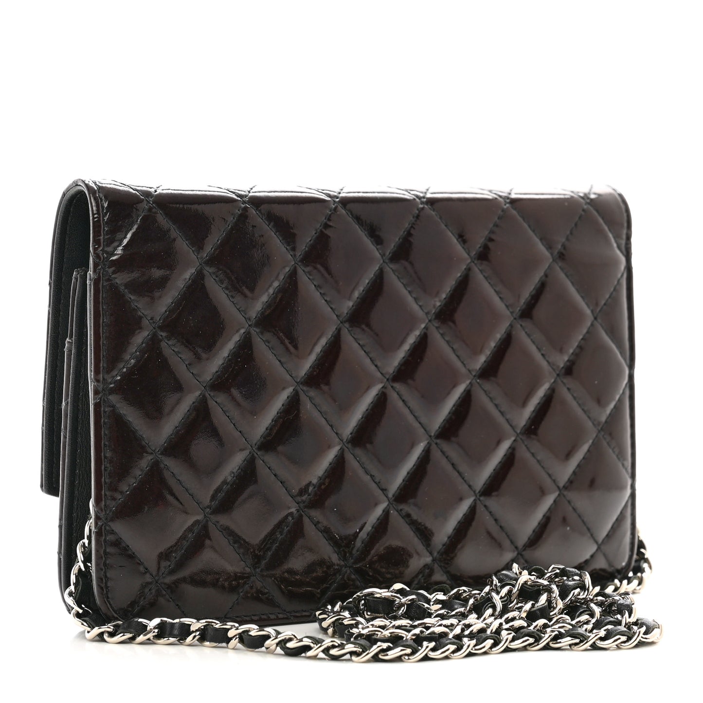 Patent Quilted Brilliant Wallet On Chain WOC Black