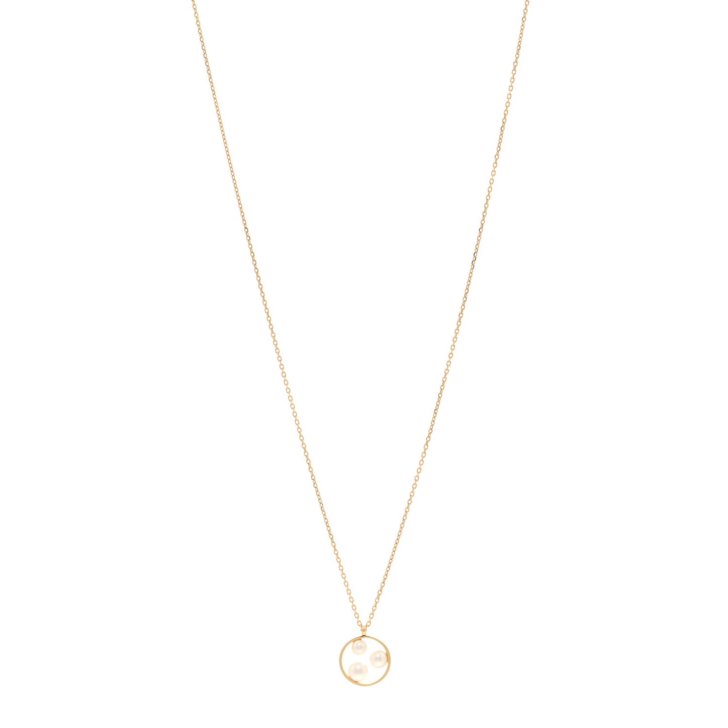 18K Yellow Gold Akoya Cultured Pearl Open Circle Triple Pendant Necklace