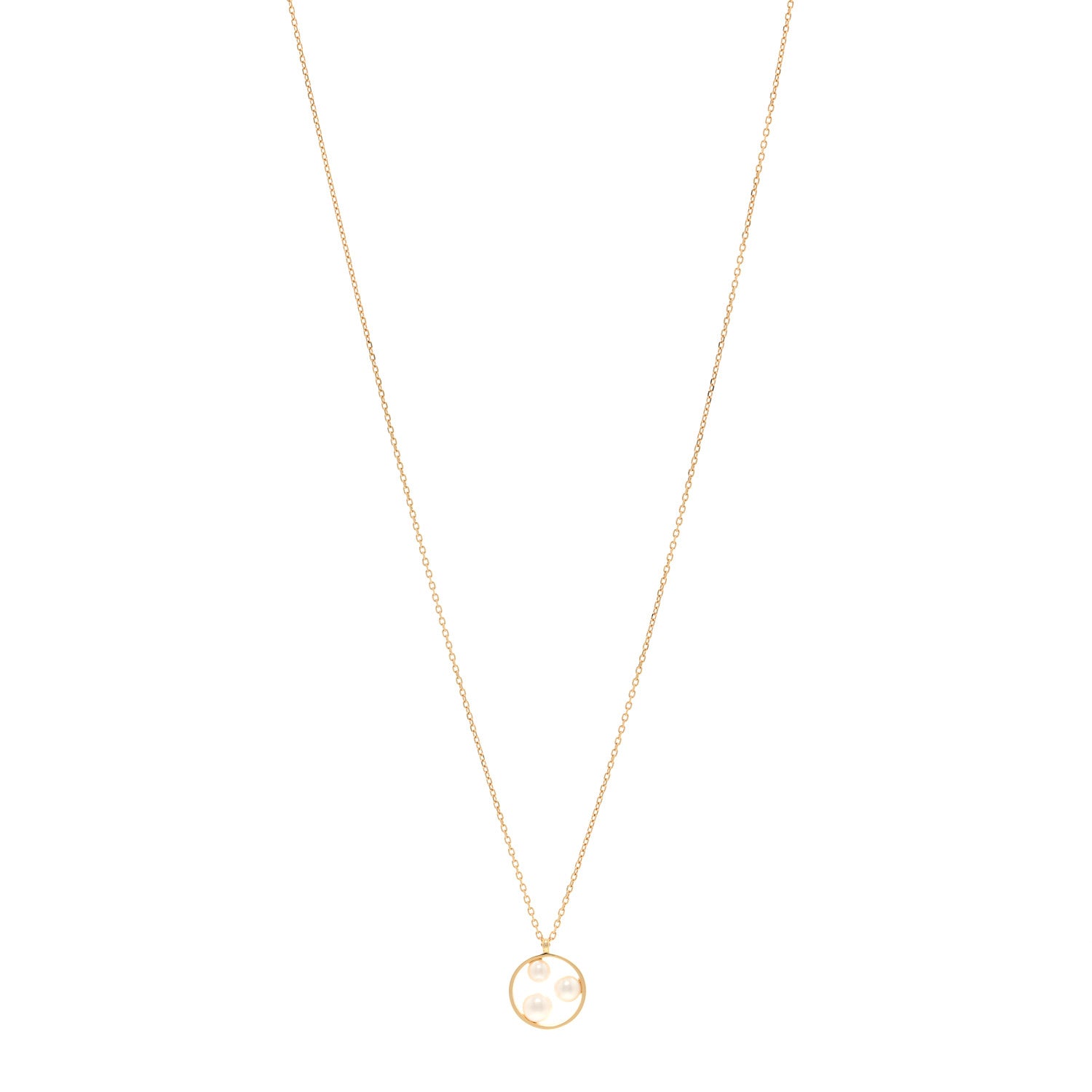 Mikimoto 18K Yellow Gold Akoya Cultured Pearl Open Circle Triple Pendant Necklace 1 of 5