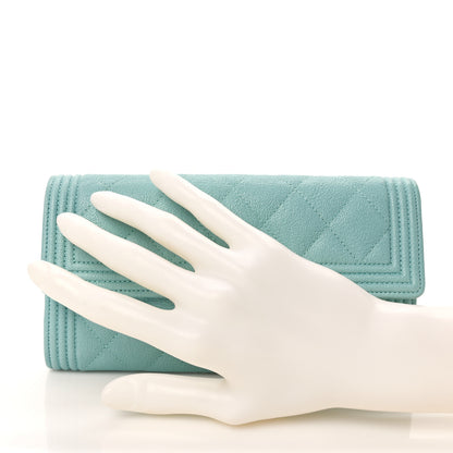 Chanel Caviar Quilted Large Boy Gusset Flap Wallet Light Blue 2 of 7