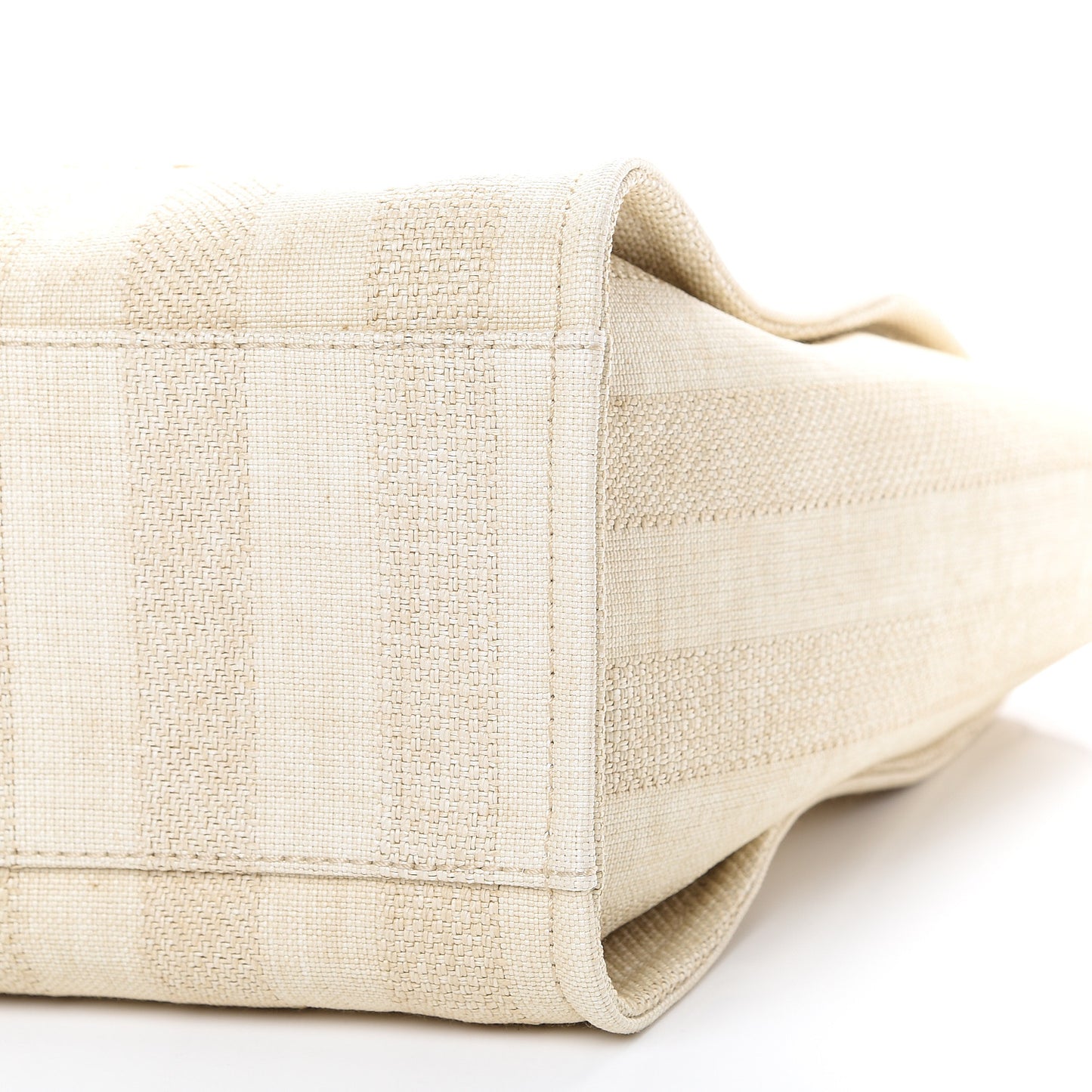 Straw Raffia Calfskin Striped Large Deauville Tote Beige