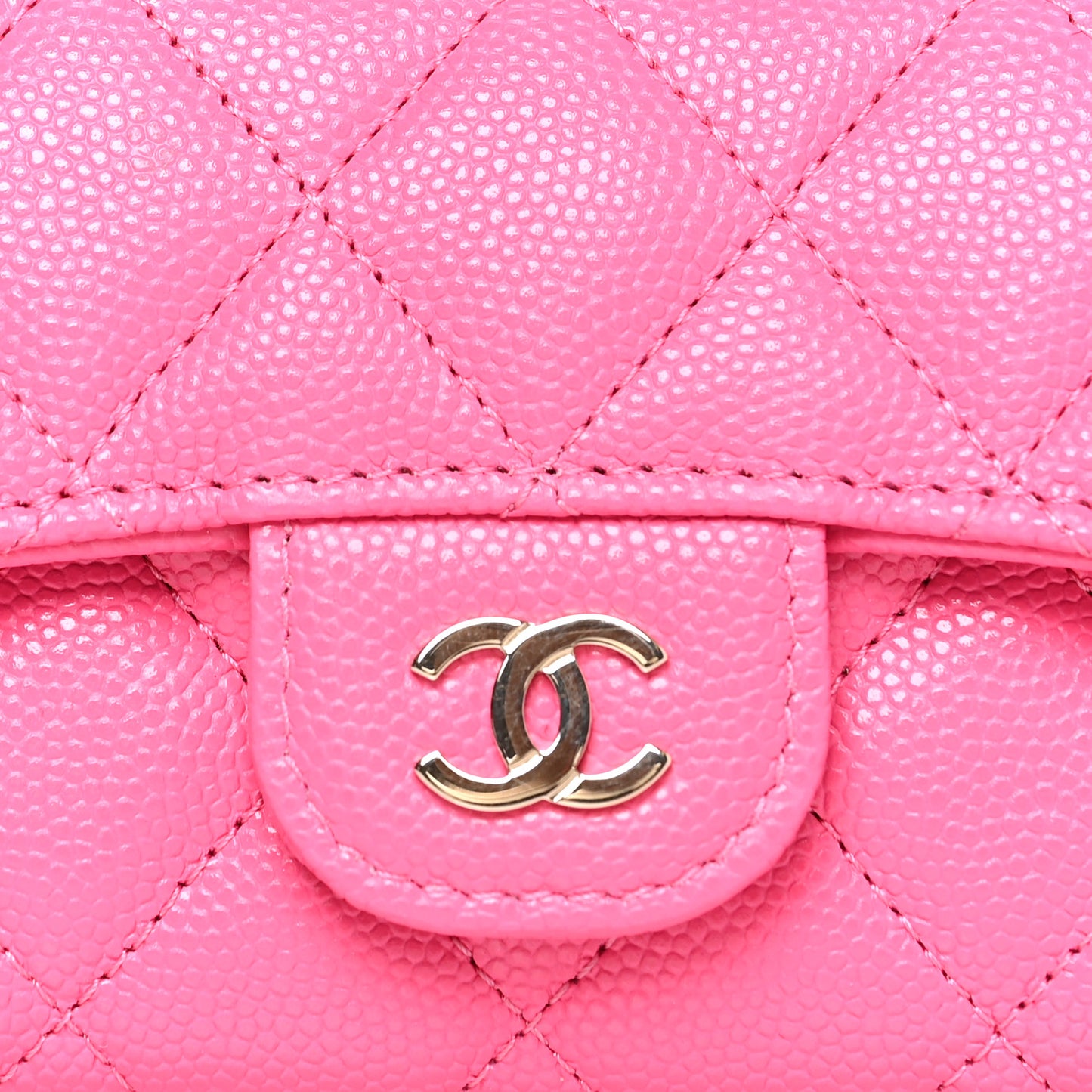 Caviar Quilted Flap Card Holder Wallet Pink